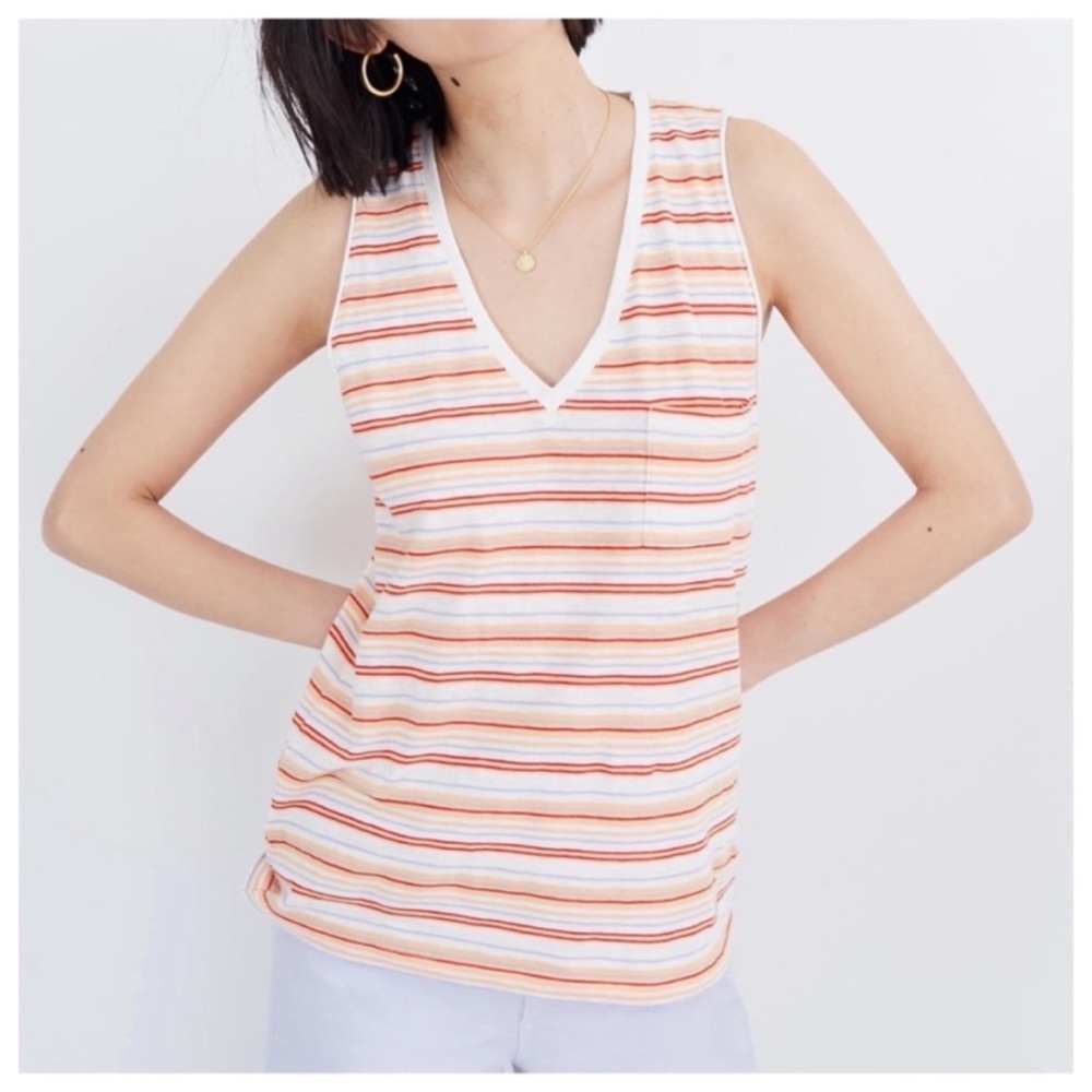 Madewell Whisper Cotton V-Neck Pocket Tank in Fieldgate Stripe